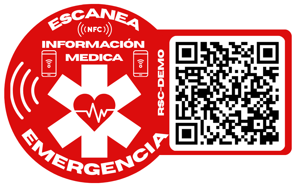 Sticker RescueChip NFC + QR — Sistema de identificación médica prehospitalaria de 3 capas